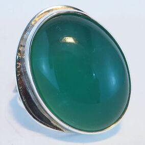 Handmade sterling silver ring with bezel-set chrysoprase oval cabochon